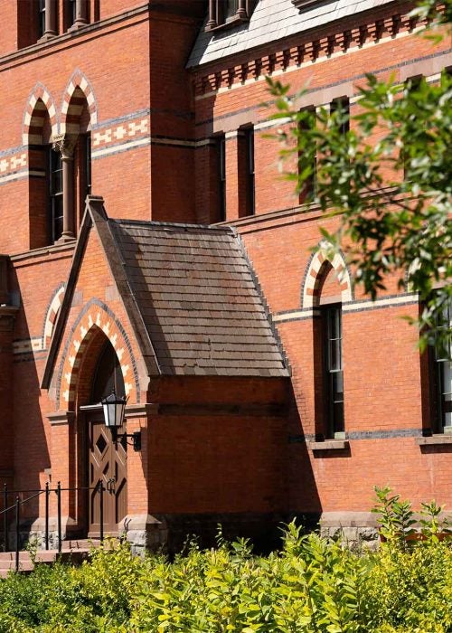 Exterior of brick building.