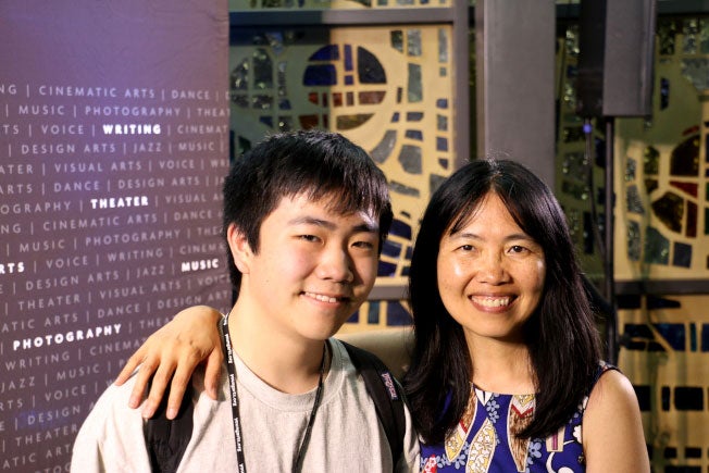 photo of Perry Chen and Zhu Shen at the 2018 National YoungArts Week Cinematic Arts Program in Miami following the premiere of 