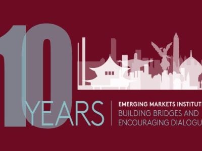 graphic image of text: 10 Years, Emerging Markets Institute, Building Bridges and Encouraging Dialogue