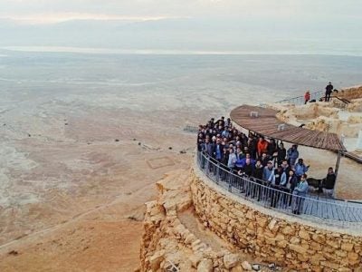 Students pictured overlooking the Dead Sea