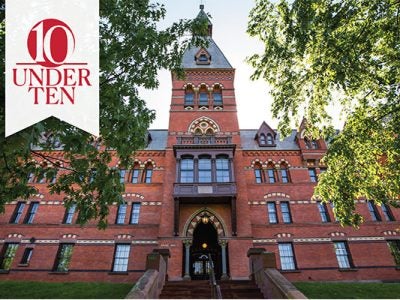 10 under 10 graphic identifier overlaid on a photo of Sage Hall