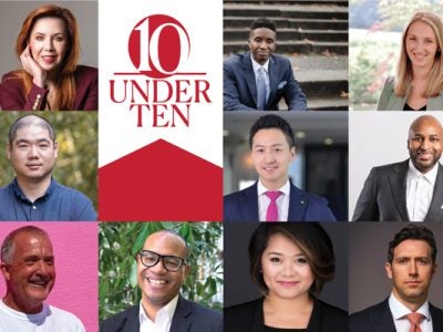 Headshots of all 10 Under 10 notable alumni with the 10 Under 10 graphic identifier