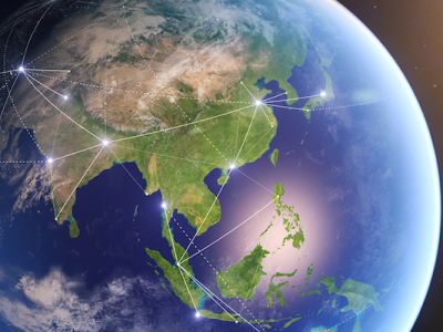 Earth from space with network lines