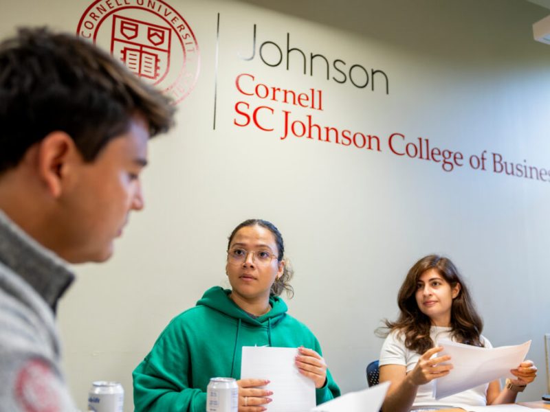 Cornell MBA students from the Johnson School collaborate with Cornell Applied Economics and Management students at the Dyson School