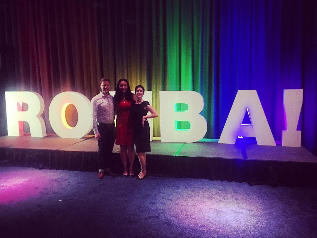Photo of Ryan Armstrong, MBA &rsquo;17, Judi Byers, Executive Director of Admissions & Financial Aid, and Sara Johnson, MBA 