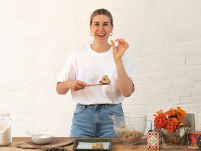Image of influencer Justine Doiron ’16 in the kitchen