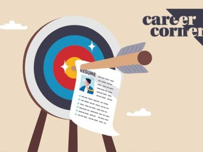 illustration of a resume pinned with an arrow to the bullseye of a target.