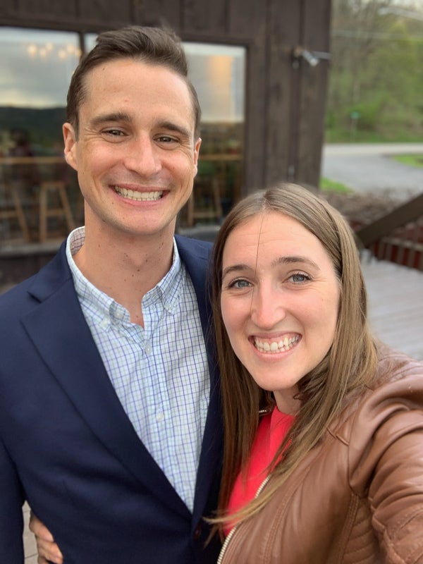 Austin and his classmate, Katie, smile for a selfie. &nbsp;