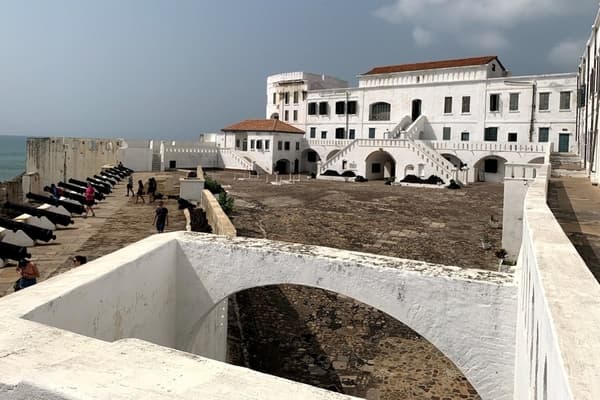 A white large fortress by the seaside