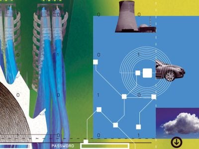 illustration of digital icons inckuding a circular saw cutting through wiring
