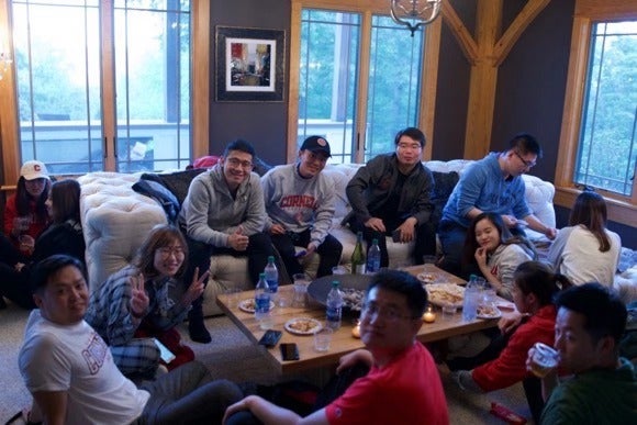Students seated on a couch