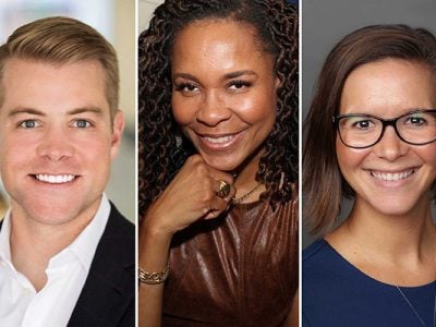 side by side portraits of Patrick George, Abbi Robinson-Hobson, and Cara Petonic