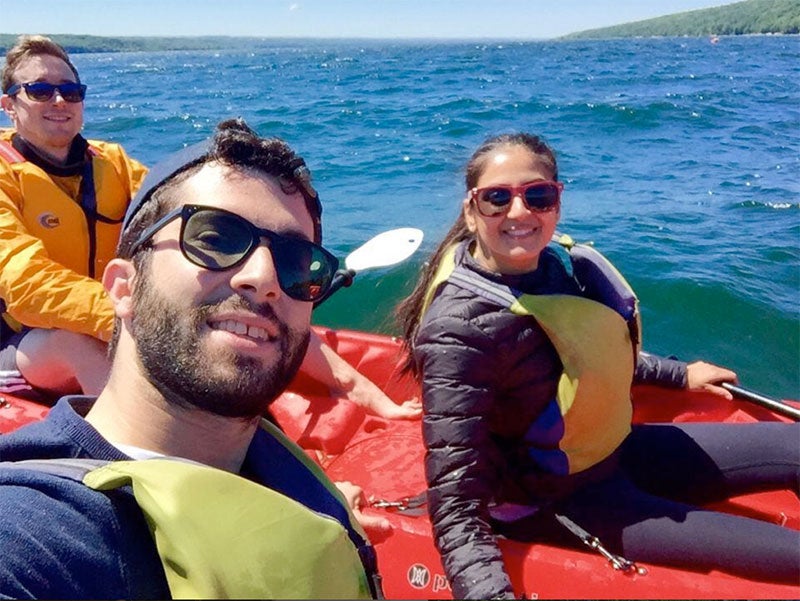 Neha Saini, One-Year MBA &rsquo;18, take a kayak trip on Cayuga Lake