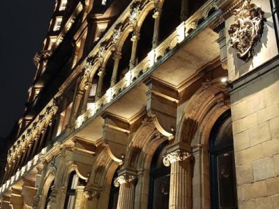 London building exterior at night