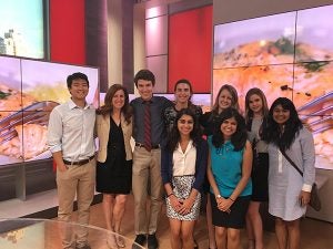 A group of AEM 2700 TAs visited the TIME, Inc. studio, where we got to speak with Karen Kovacs &rsquo;86 (second from left), group president of brand and category sales, and tour the recording studio.