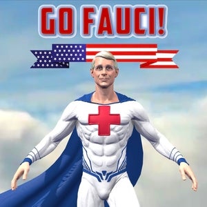 Dr. Fauci depicted as a superhero on GoFauci.com