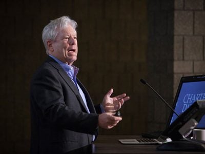 Richard Thaler speaks at the Behavioral Economics Revolution lecture during Cornell University’s Charter Day Weekend in 2015.