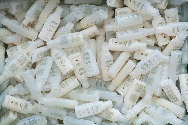 Photo of partially used Statler Hotel amenities collected for recycling