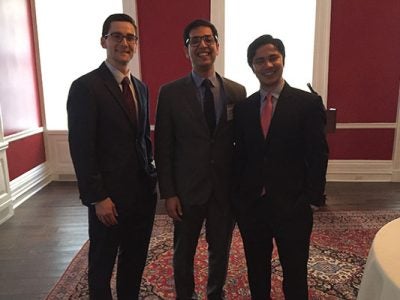 Winners of the 2017 Stock Pitch Challenge: Mark Krutty, MBA ’19; Shashank Manchanda, MBA ’19; and me, Abdullah Al-Rezwan, MBA ’19