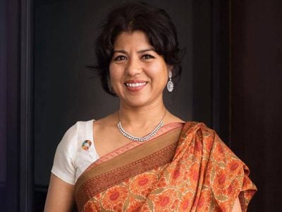 portrait of Tina Jabeen wearing a sari.