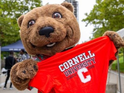 Touchdown the Bear with a Class of 2028 Cornell t-shirt