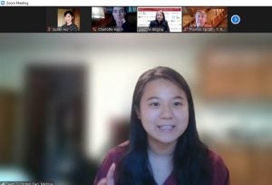 Melissa Gao &lsquo;23, member of the Cornell pitching team, tackles judges&rsquo; questions during the Q&A portion of the presentation.