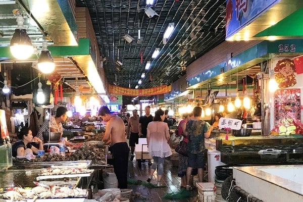 A bright, crowded market