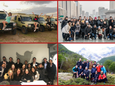 Four photos of students on the different treks hosted over winter break