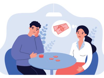 A couple talking about finances