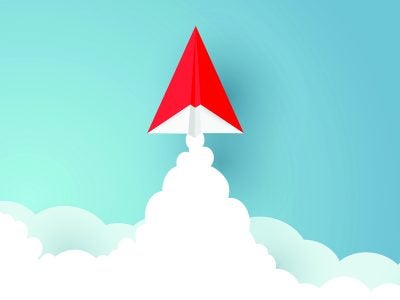 Graphic of plane launching into sky