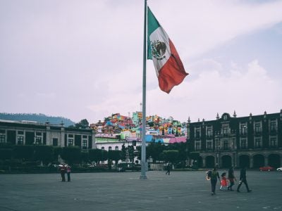 Mexican flag on a plaza