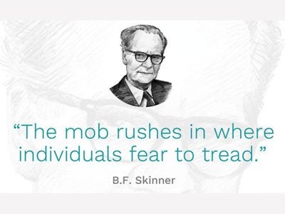 Photo of B.F. Skinner that says: The mob rushes in where individuals fear to tread