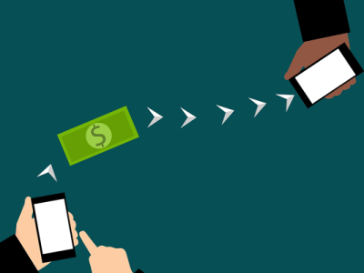 Illustration of mobile money transfer from one person to another