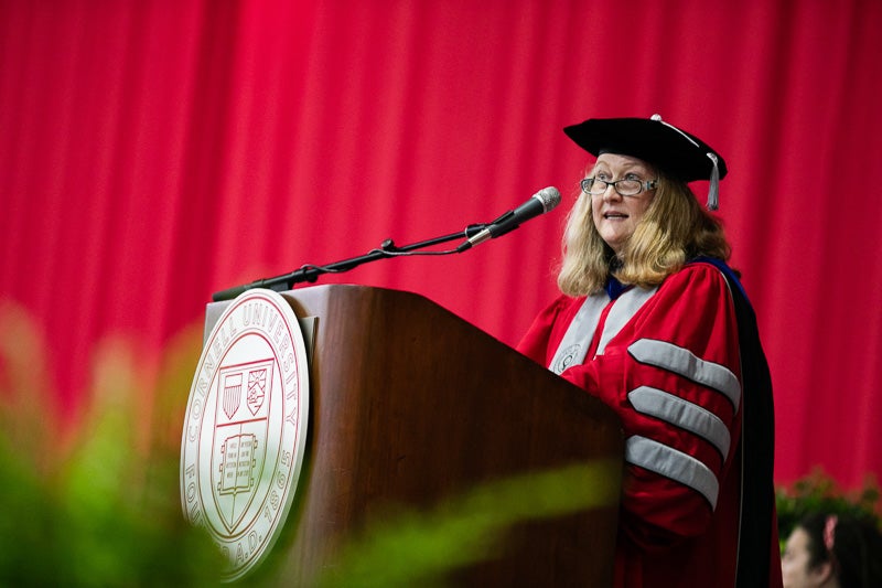 Photo of Cathy Enz at the podium