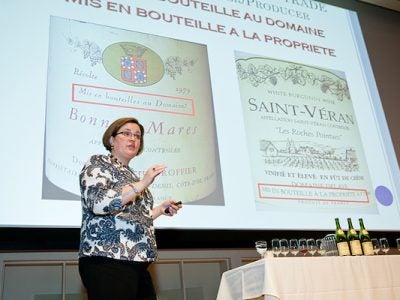 Cheryl Stanley teaching her wines course