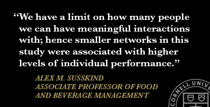 Quote card: &ldquo;We have a limit on how many people we can have meaningful interactions with; hence smaller networks in this study were associated with higher levels of individual performance.&rdquo;