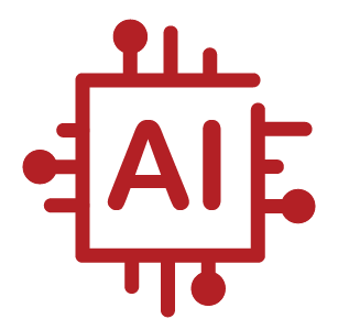 Stylized illustration of a computer chip, in red.