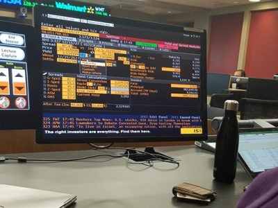 Photo of the Bloomberg terminal program for Investment Banking Immersion students