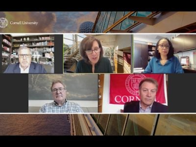 Dean Kate Walsh and 4 industry executives on a webinar panel.