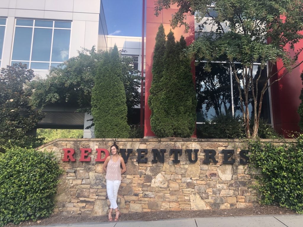 Elise at standing outside Red Ventures