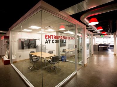 Photo of the glass walls at Entrepreneurship at Cornell