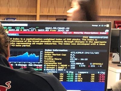 Photo of a student researching financial models on a computer