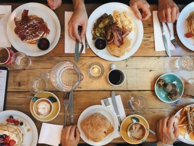 Plates of food on a table