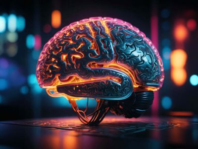 A glowing brain model