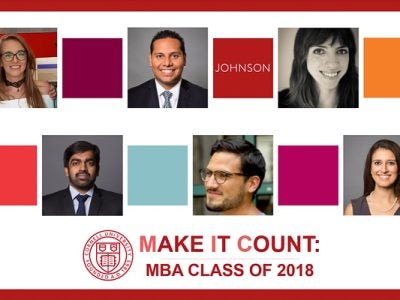 Photo of speaker collage that says Make it Count MBA Class of 2018