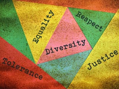 Concept about people diversity and tolerance on multicolor background