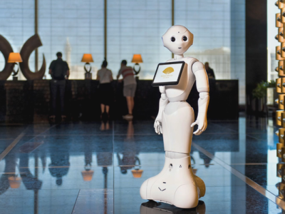 A robotic hotel concierge at work