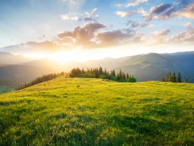 Sunset in the mountain valley.