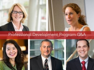 Collage of 5 faculty photos that says Professional Development Program Q&A