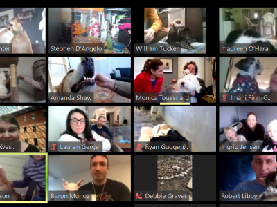 Johnson MBAs with their pets during Meet My Pet virtual event